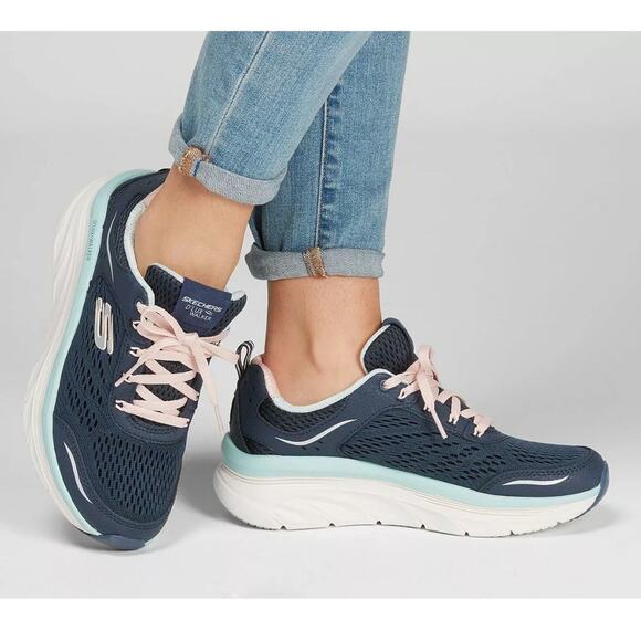 Skechers D'Lux Walker Infinite Motion / Women / Black/PINK / BLUE Sz 8.5 Trainer - Picture 2 of 11